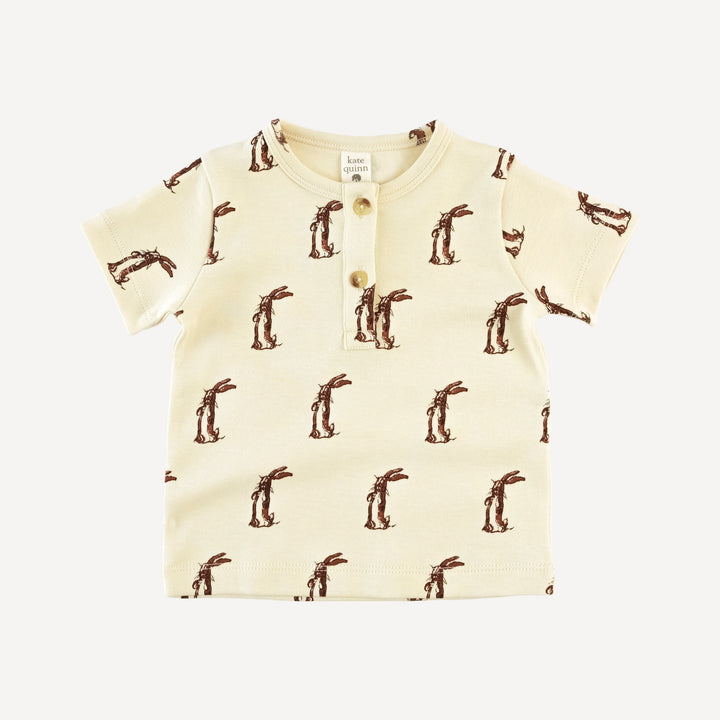 short sleeve basic henley tee | plush rabbit | organic cotton interlock