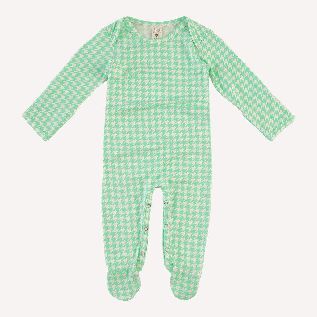 long sleeve lap neck footie | mint houndstooth | bamboo