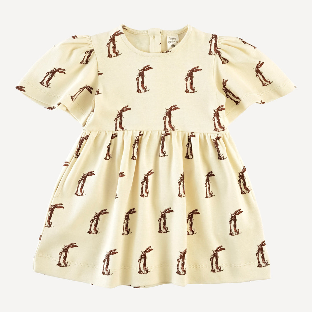 bell sleeve dress | plush rabbit | organic cotton interlock