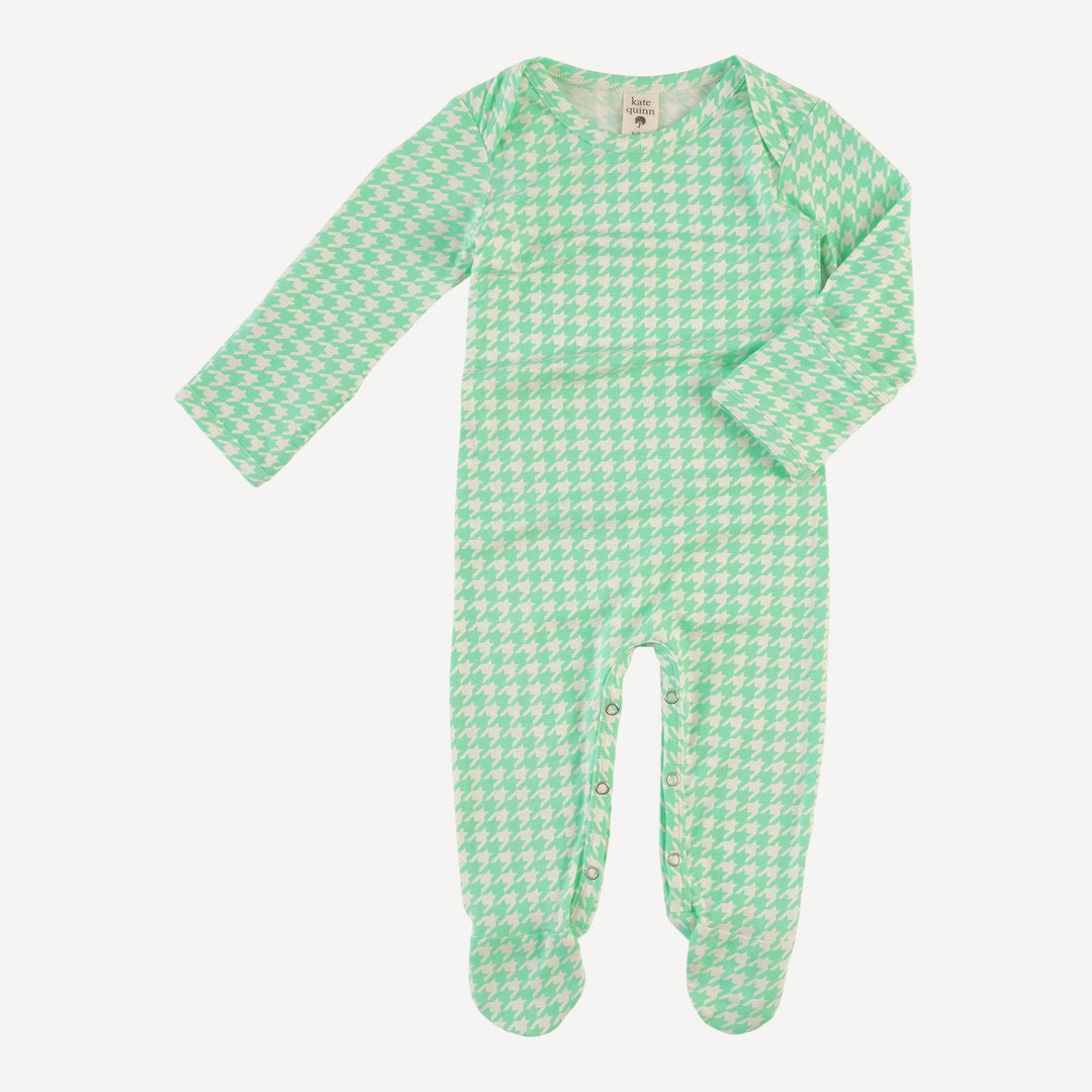 long sleeve lap neck footie | mint houndstooth | bamboo