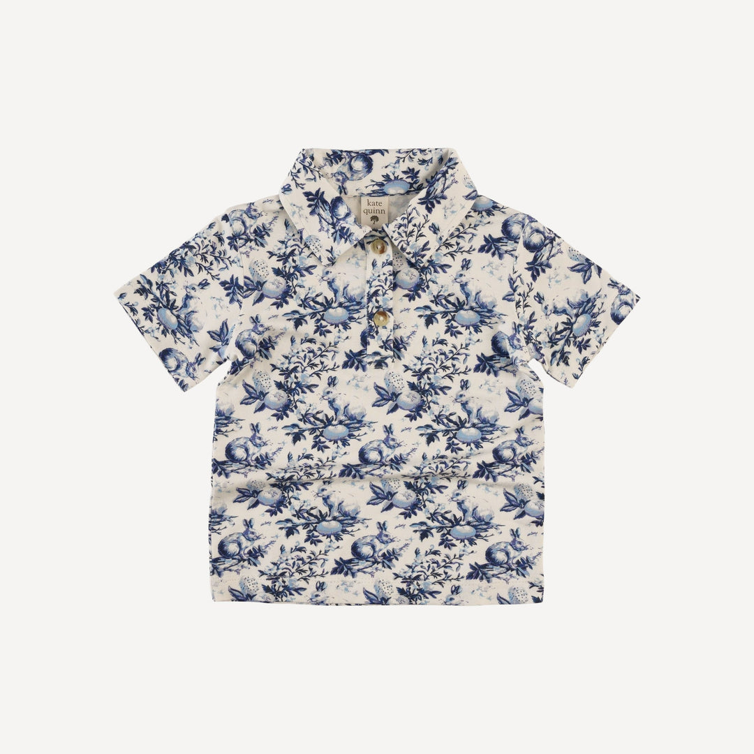 short sleeve polo shirt | bunny floral | bamboo