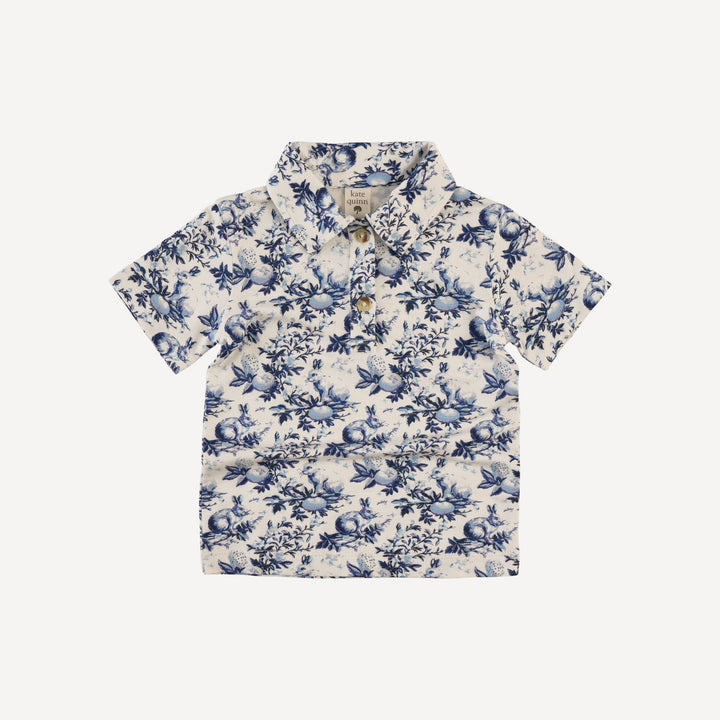 short sleeve polo shirt | bunny floral | bamboo