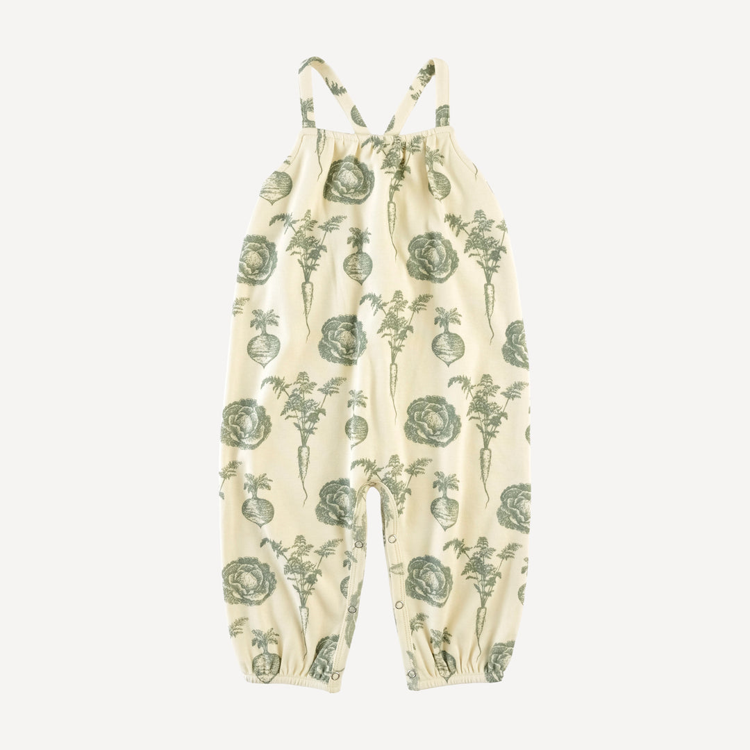 cross back spaghetti strap bubble jumpsuit | jadeite veggies | organic cotton interlock