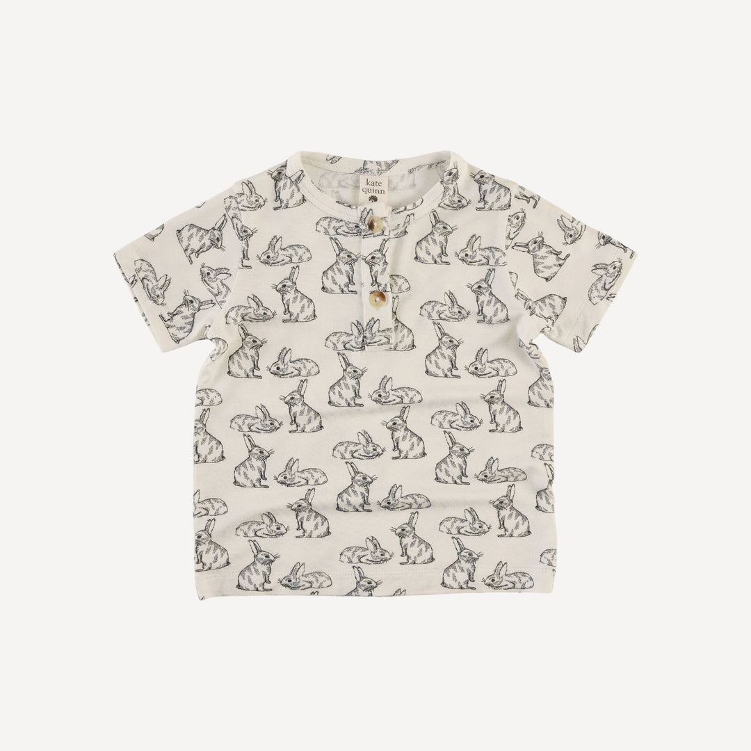 short sleeve basic henley tee | sketched bunnies | bamboo