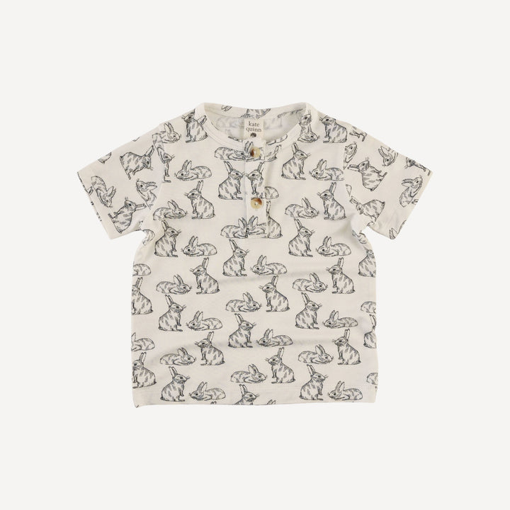 short sleeve basic henley tee | sketched bunnies | bamboo