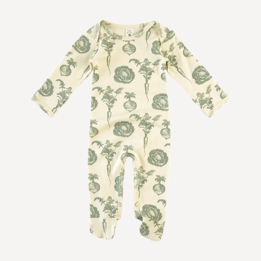 long sleeve lap neck footie | jadeite veggies | organic cotton interlock
