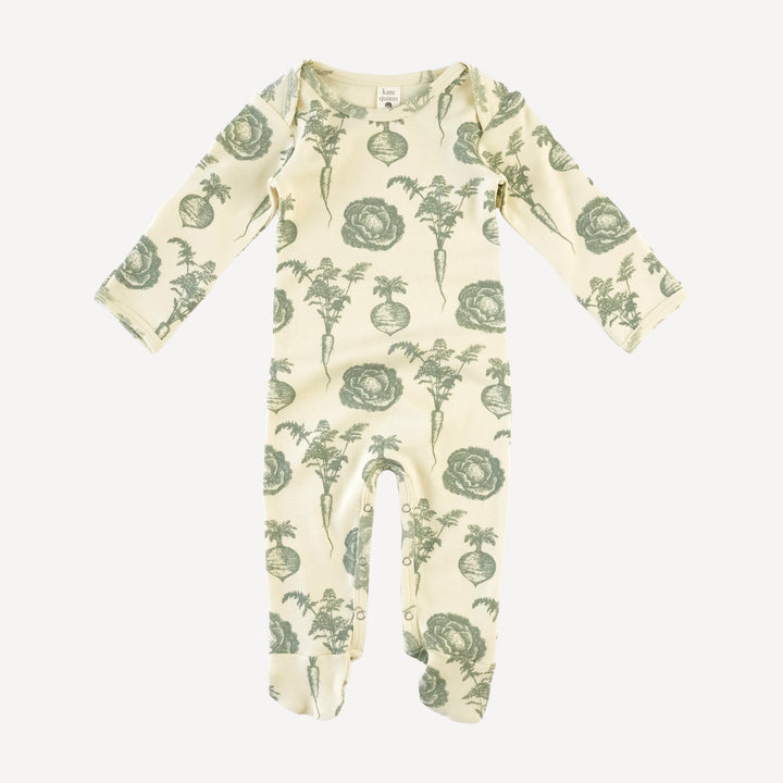 long sleeve lap neck footie | jadeite veggies | organic cotton interlock