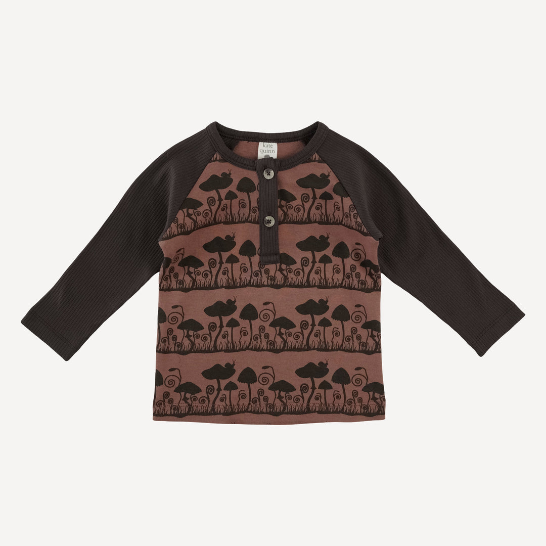 long sleeve baseball henley tee | mushroom | organic cotton interlock