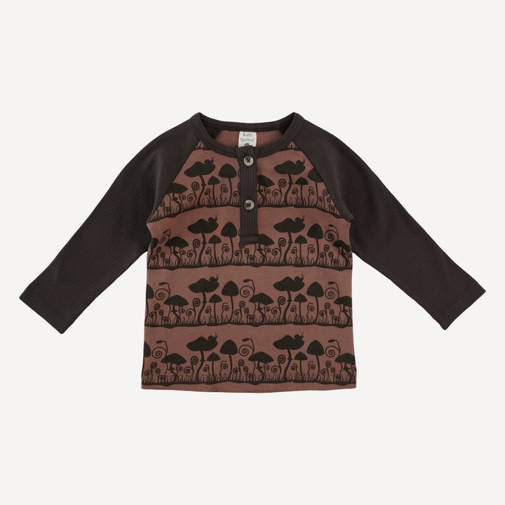 long sleeve baseball henley tee | mushroom | organic cotton interlock