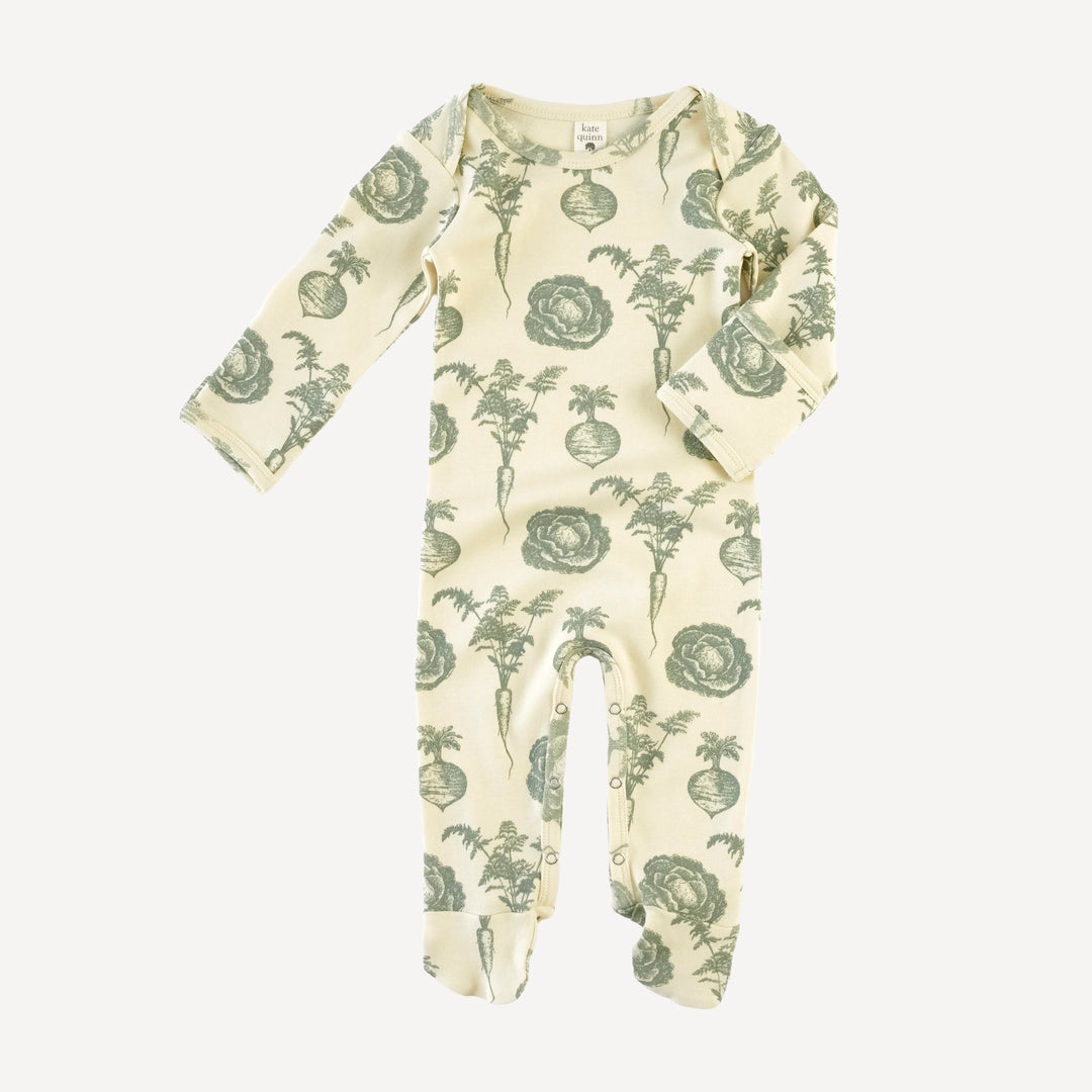 long sleeve lap neck footie | jadeite veggies | organic cotton interlock