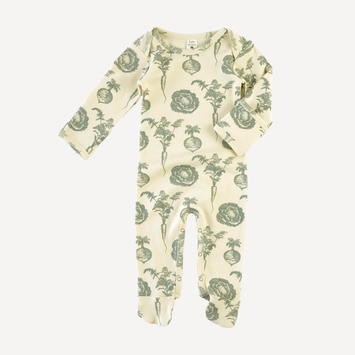 long sleeve lap neck footie | jadeite veggies | organic cotton interlock