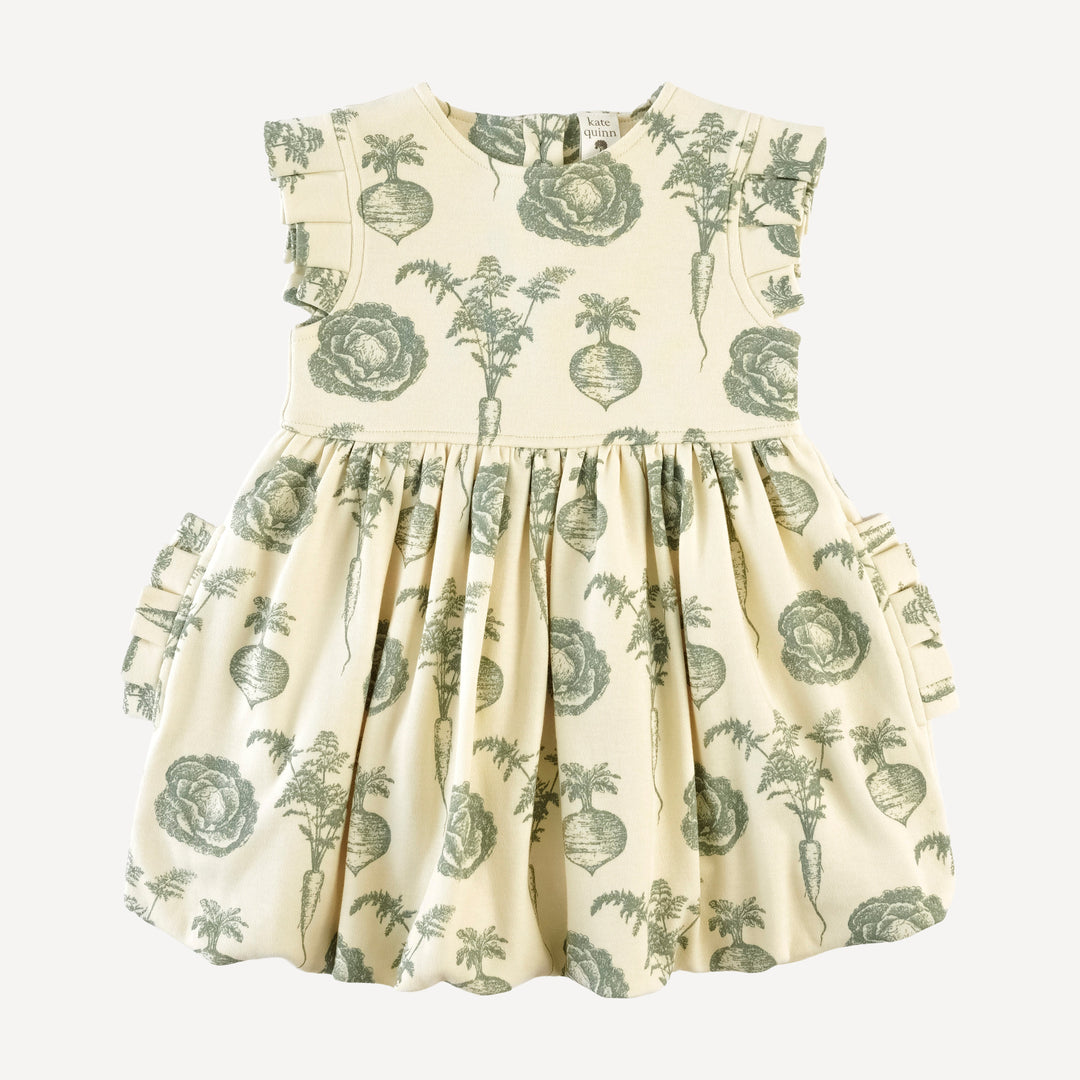 sleeveless pleated bubble dress | jadeite veggies | organic cotton interlock