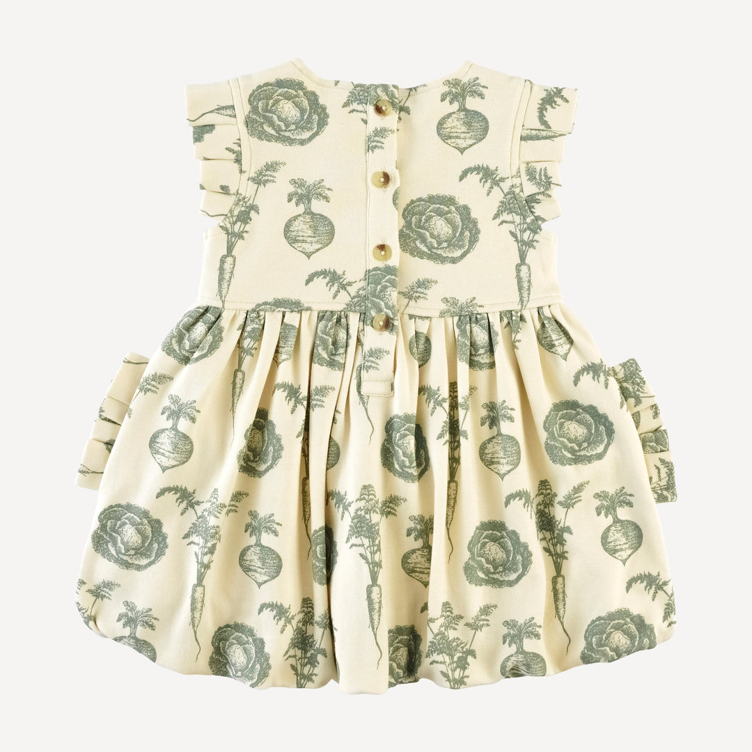 sleeveless pleated bubble dress | jadeite veggies | organic cotton interlock