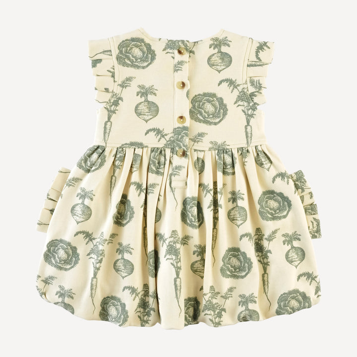 sleeveless pleated bubble dress | jadeite veggies | organic cotton interlock
