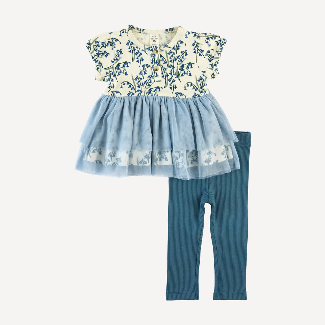 puff sleeve tulle top + legging set | bluebells | organic cotton interlock