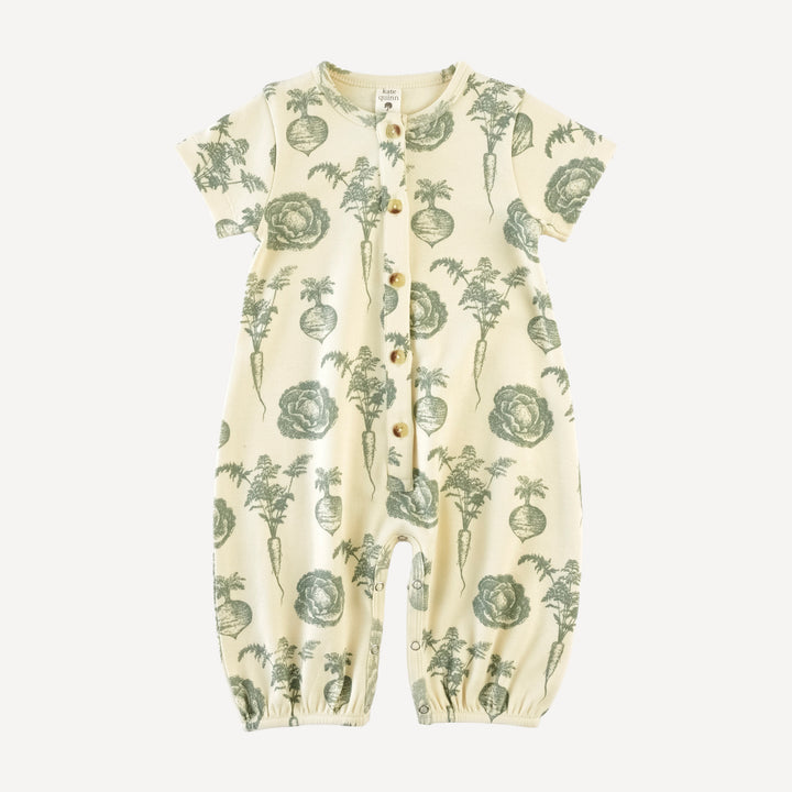 short sleeve button bubble jumpsuit | jadeite veggies | organic cotton interlock