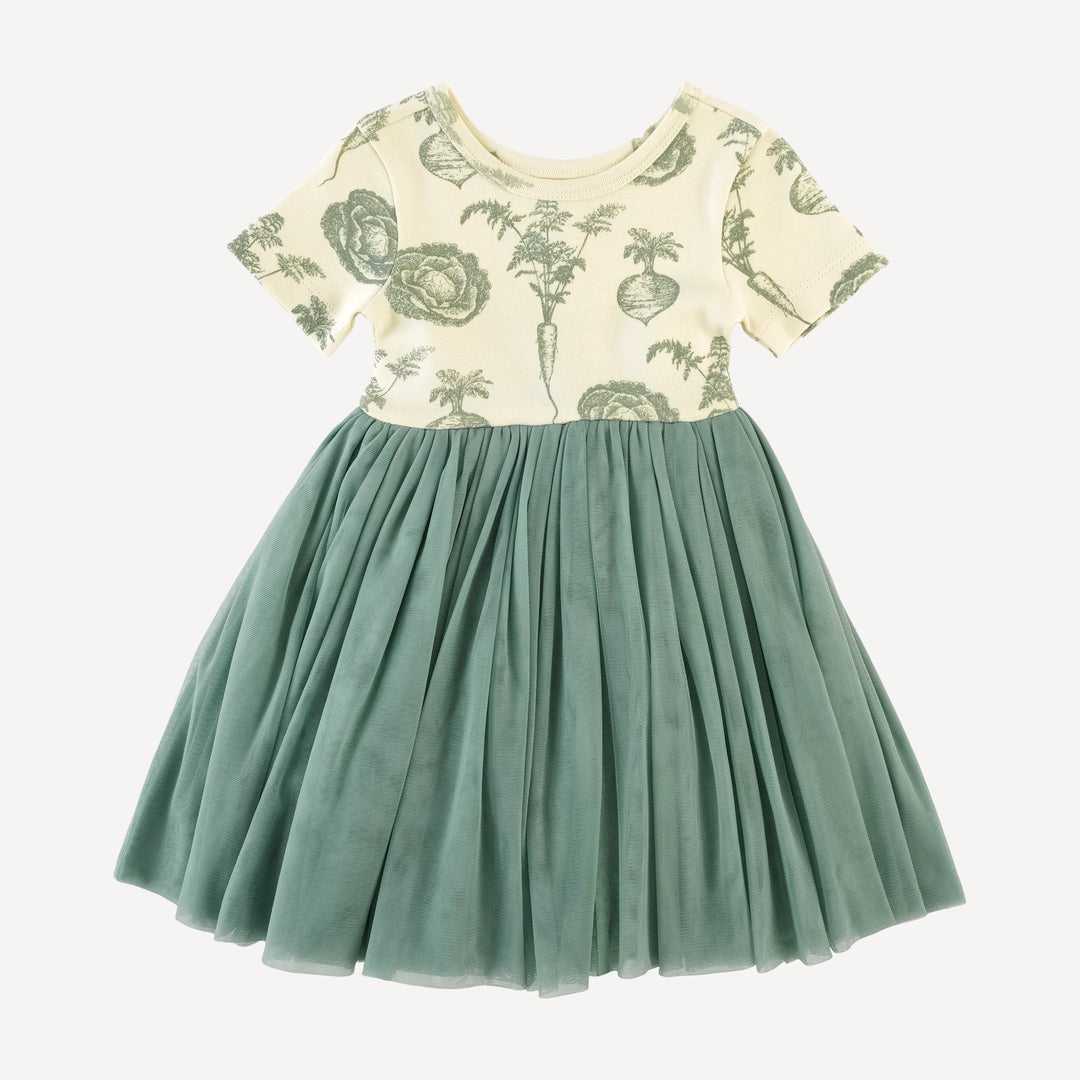short sleeve ballerina tulle dress | jadeite veggies | organic cotton interlock