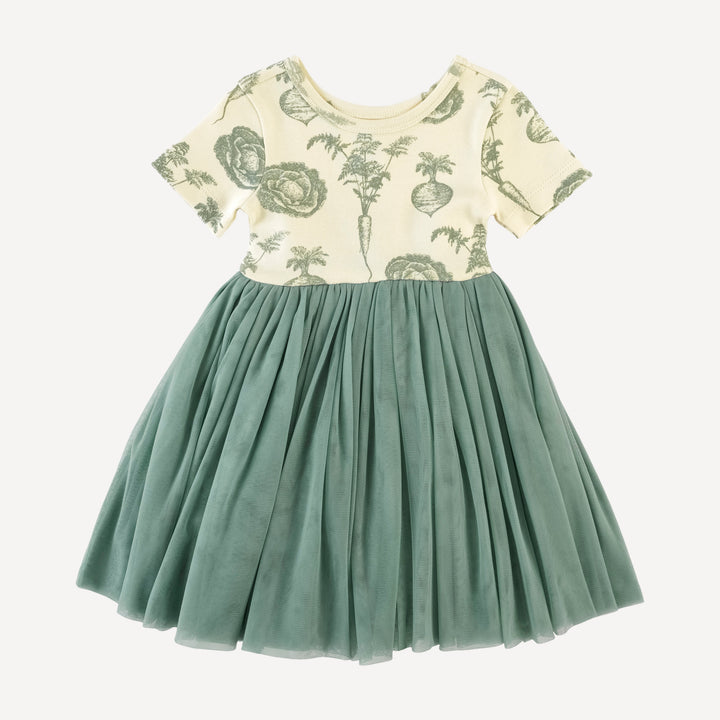 short sleeve ballerina tulle dress | jadeite veggies | organic cotton interlock