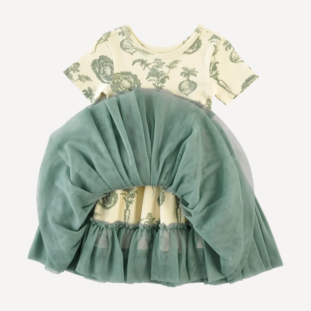 short sleeve ballerina tulle dress | jadeite veggies | organic cotton interlock
