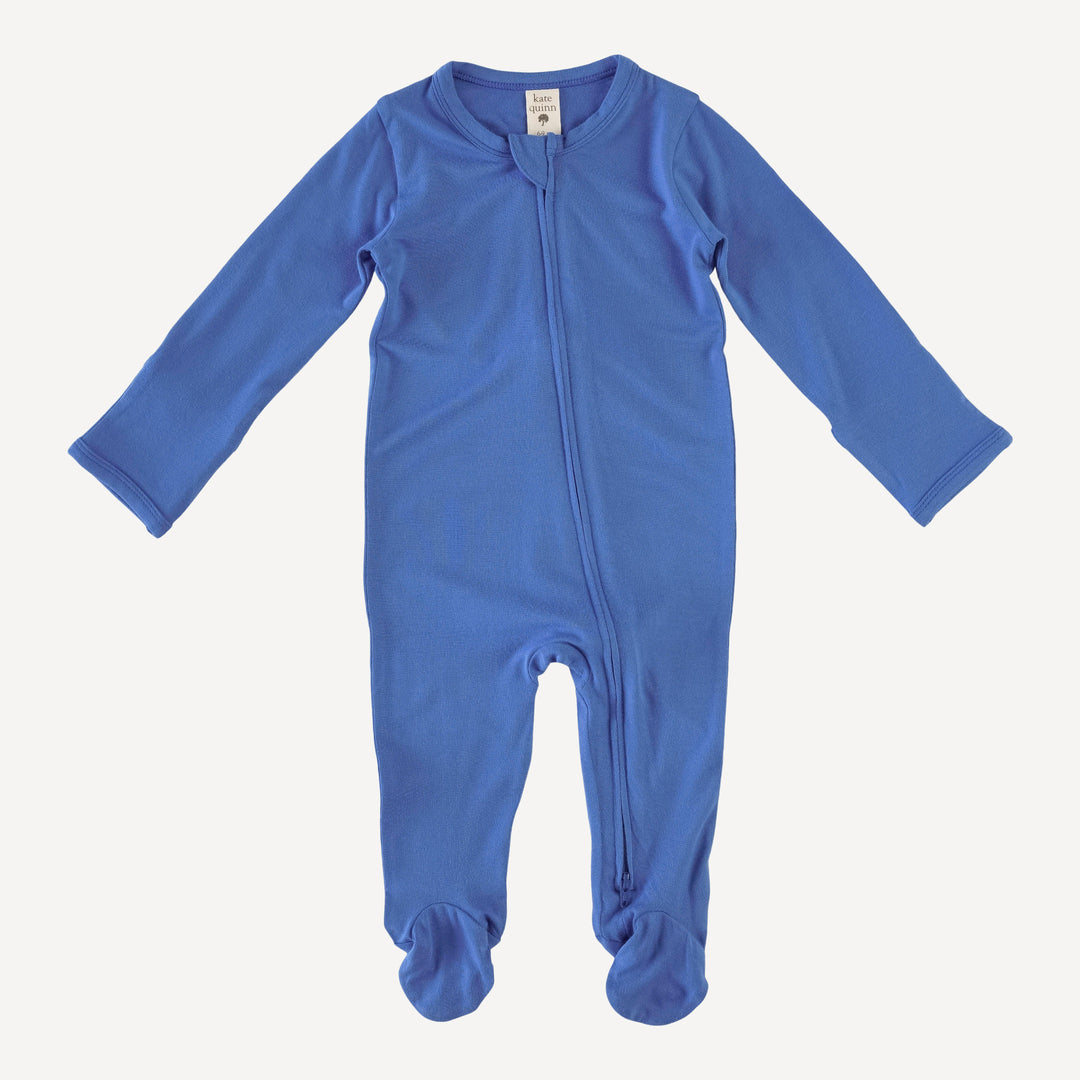 long sleeve zipper footie | bright blue | bamboo