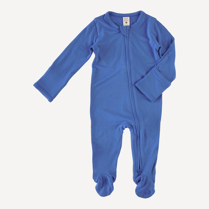 long sleeve zipper footie | bright blue | bamboo