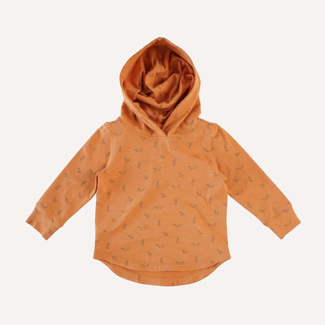 long sleeve shirt tail hem hoodie | caramel dog | organic cotton slub