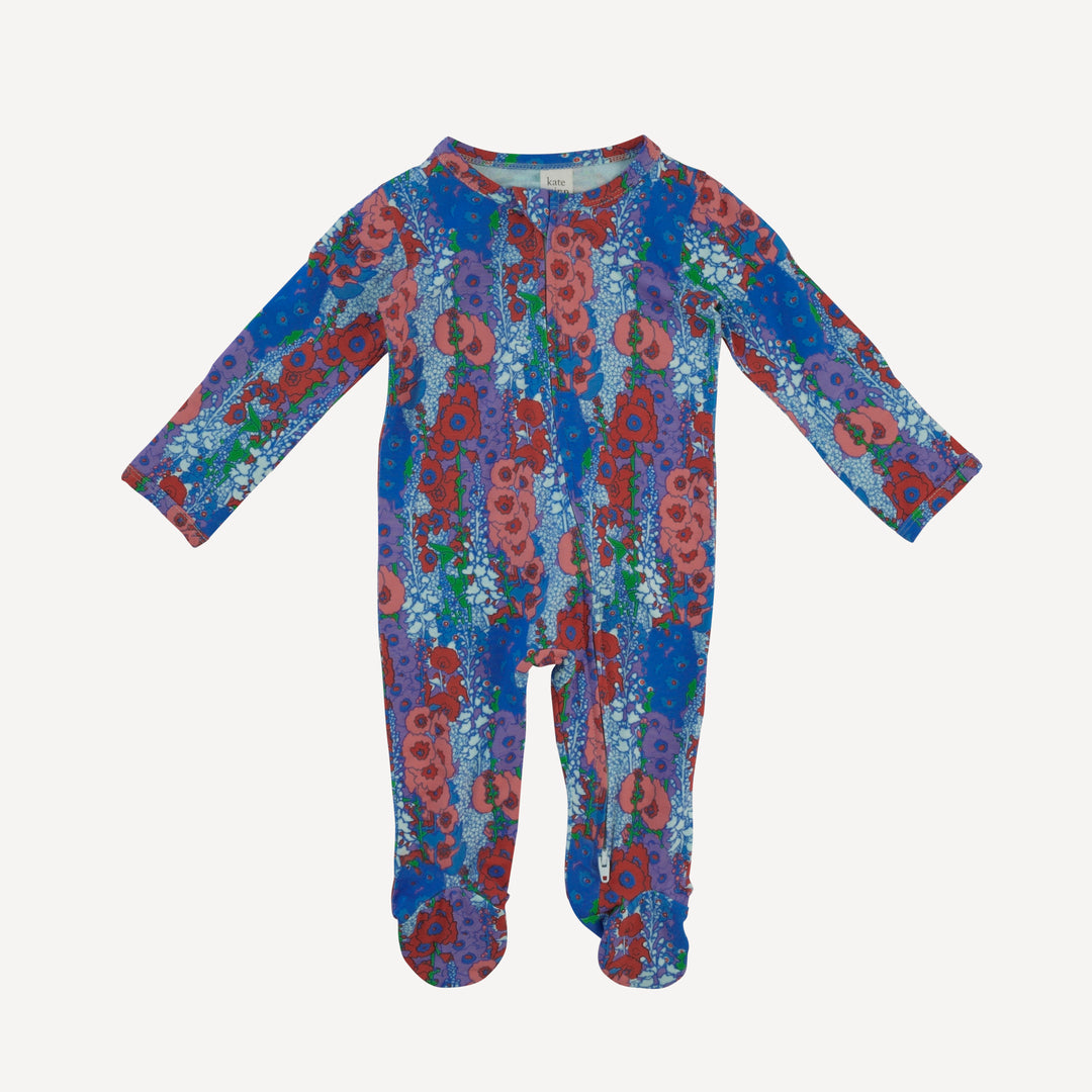long sleeve two way zipper footie | vivid hollyhocks | bamboo