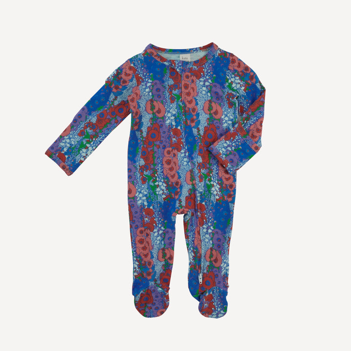 long sleeve two way zipper footie | vivid hollyhocks | bamboo