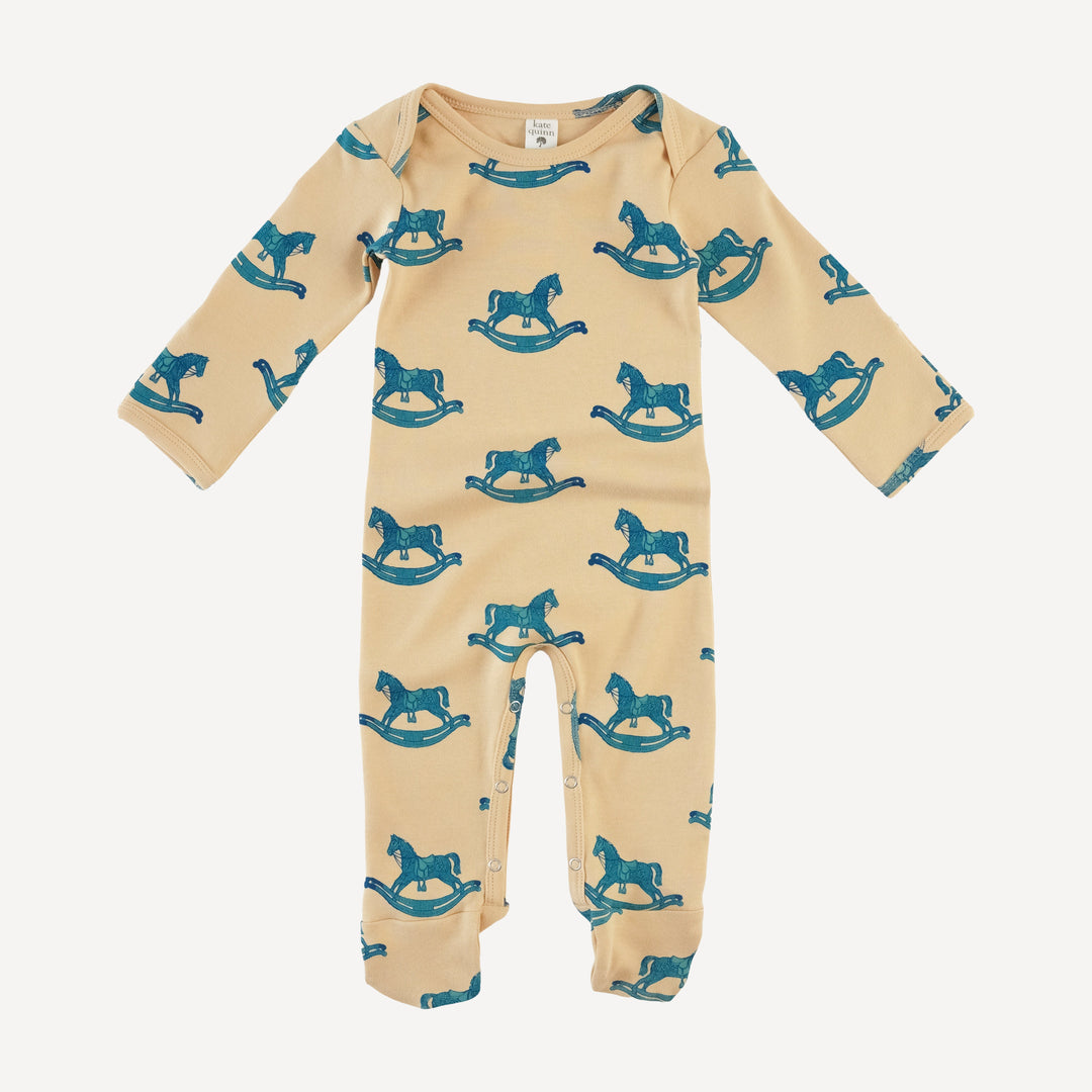 long sleeve lap neck footie | rocking horse | organic cotton interlock