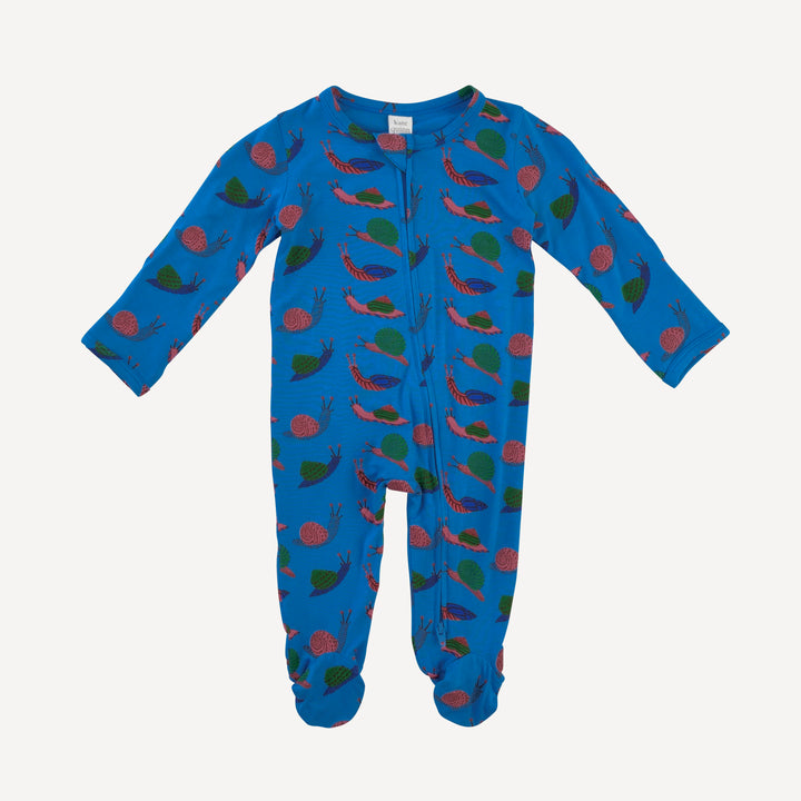 long sleeve two way zipper footie | snails | bamboo