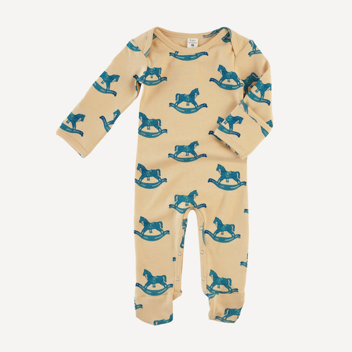 long sleeve lap neck footie | rocking horse | organic cotton interlock