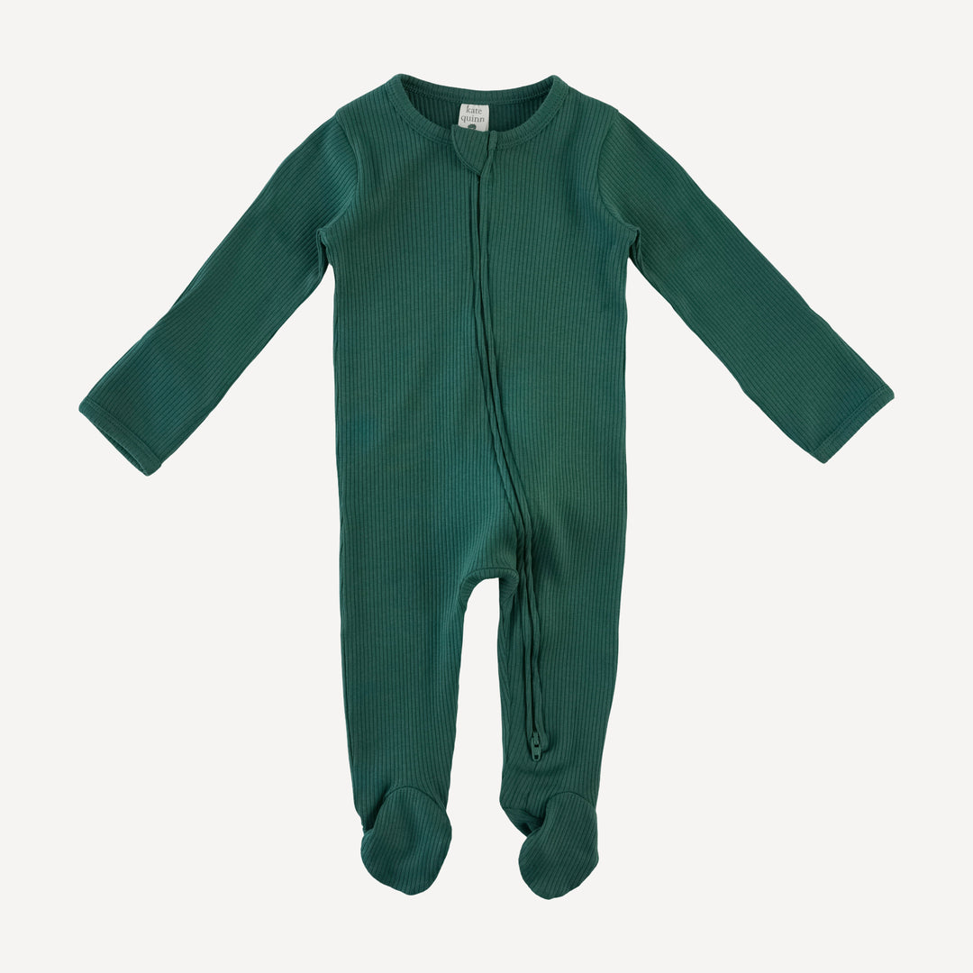 long sleeve two way zipper footie | hunter  | organic cotton single rib