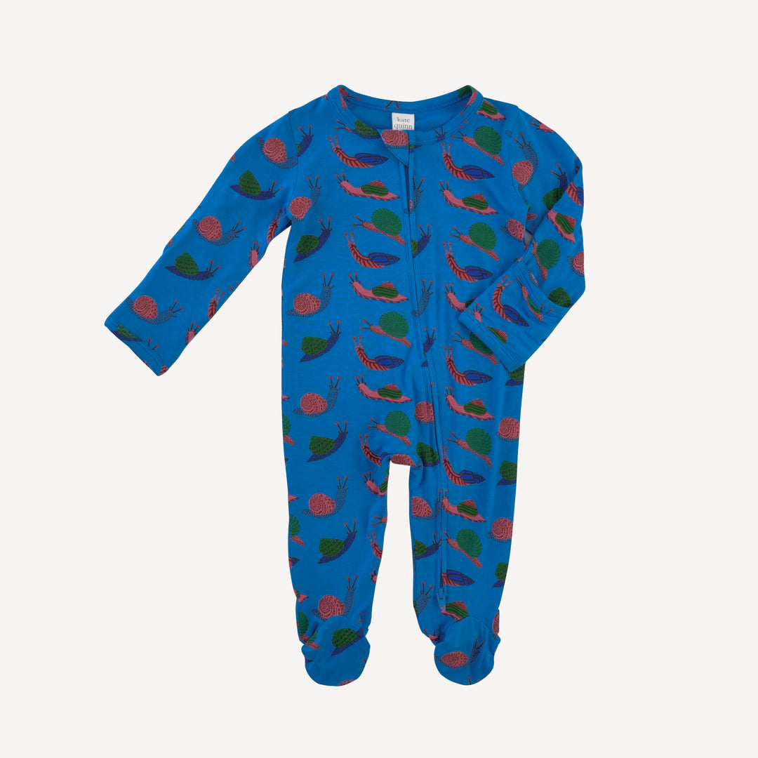 long sleeve two way zipper footie | snails | bamboo