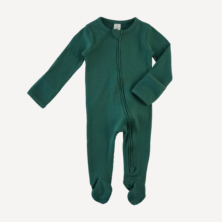 long sleeve two way zipper footie | hunter  | organic cotton single rib
