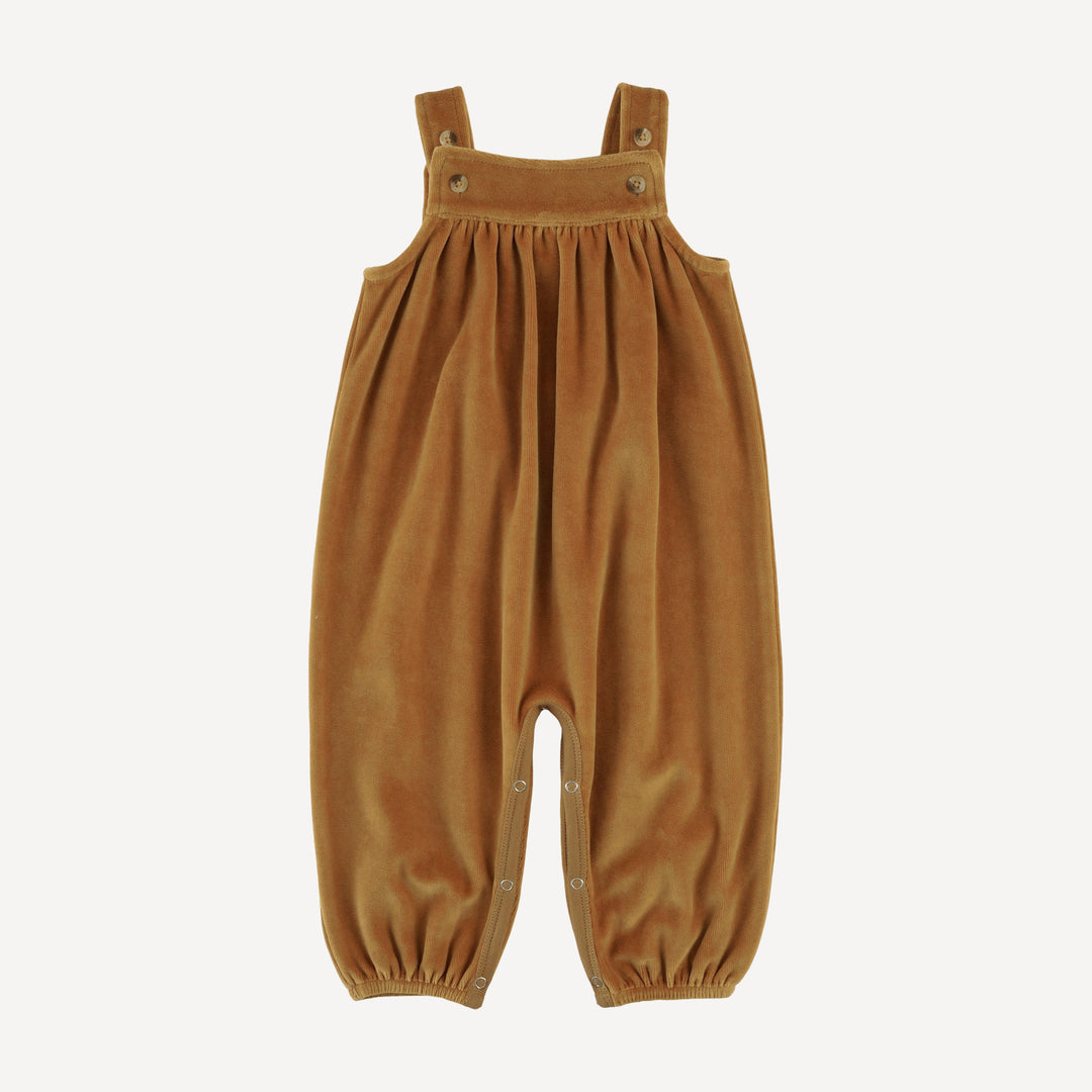 gathered overall jumpsuit | apple cinnamon | organic cotton velour