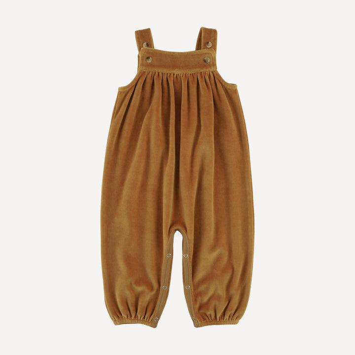 gathered overall jumpsuit | apple cinnamon | organic cotton velour