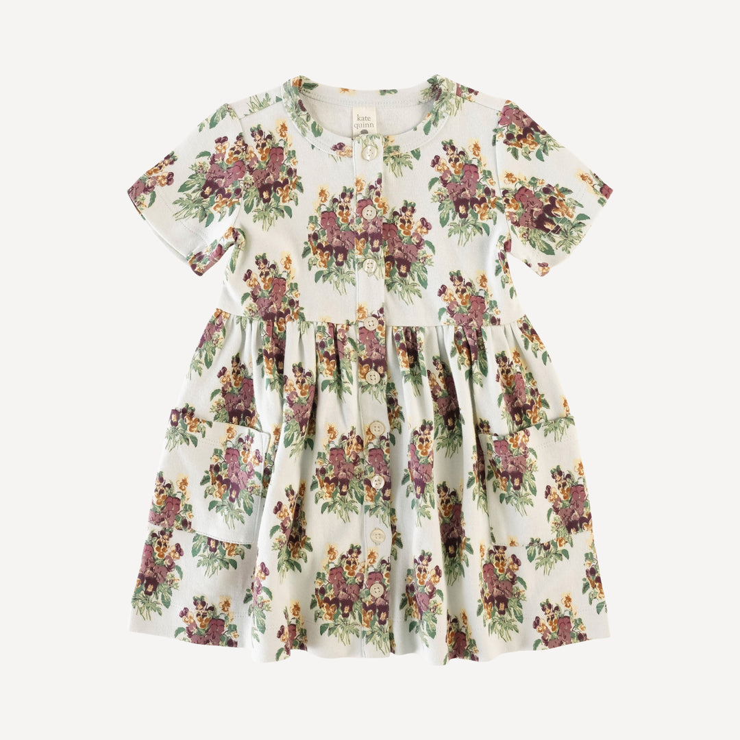 short sleeve button front pocket dress | pansy | organic cotton interlock