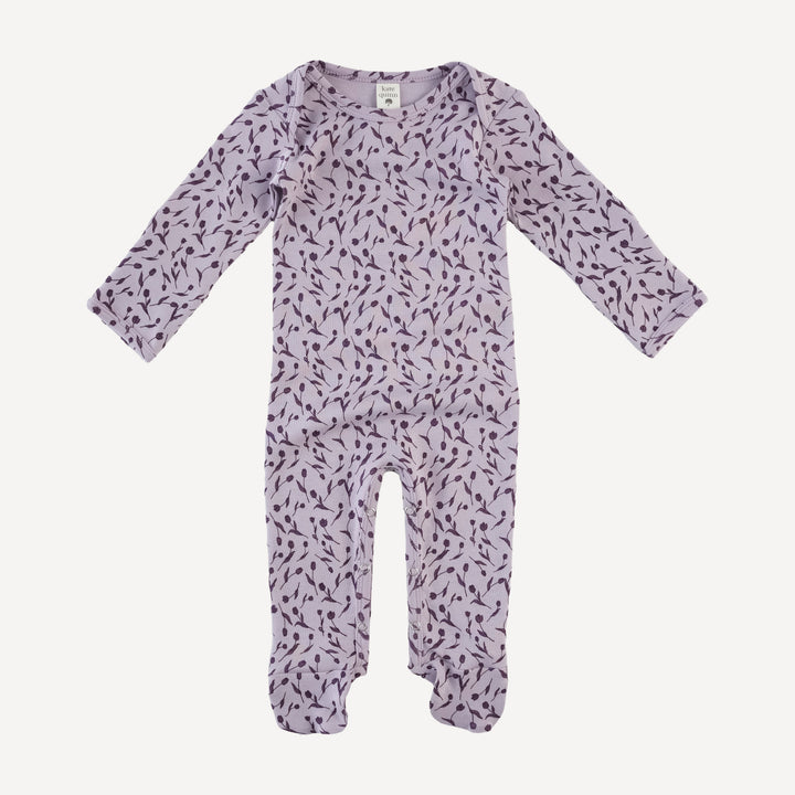 long sleeve lap neck footie | purple tulip | organic cotton interlock