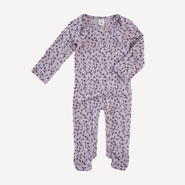 long sleeve lap neck footie | purple tulip | organic cotton interlock