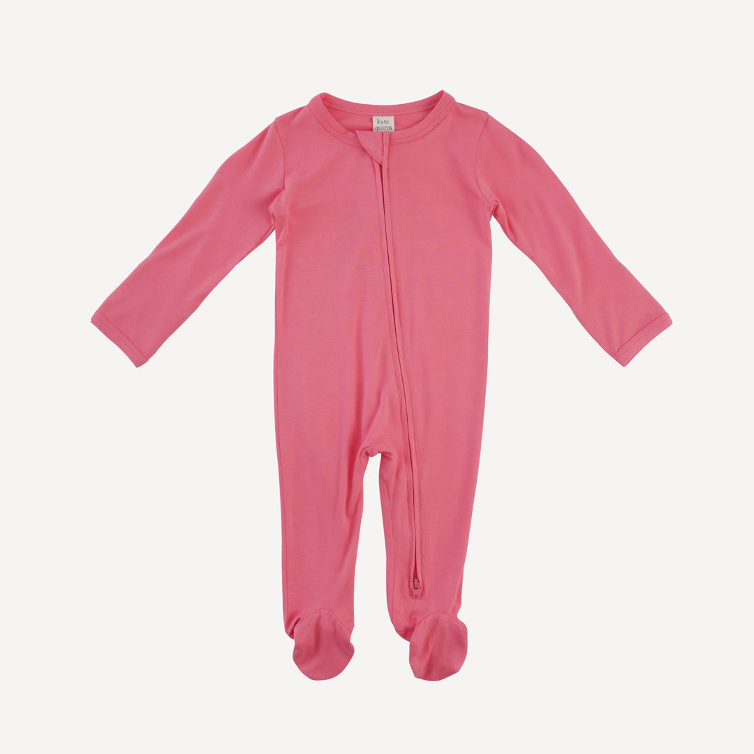 long sleeve two way zipper footie | strawberry pink | bamboo