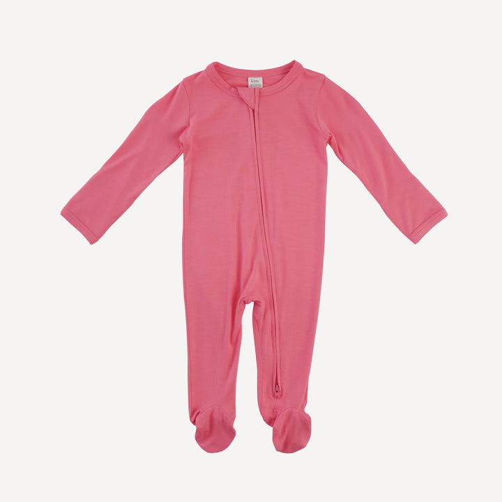 long sleeve two way zipper footie | strawberry pink | bamboo