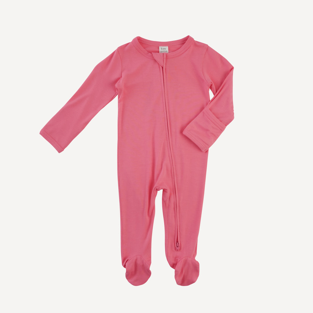 long sleeve two way zipper footie | strawberry pink | bamboo