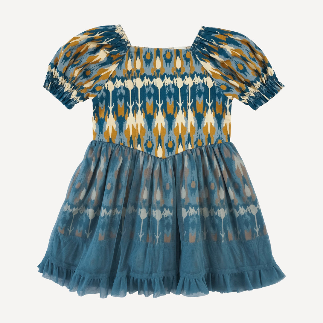 tea dress | blue ikat | organic cotton sateen woven