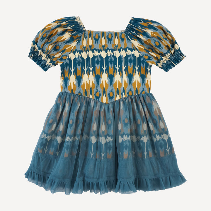 tea dress | blue ikat | organic cotton sateen woven