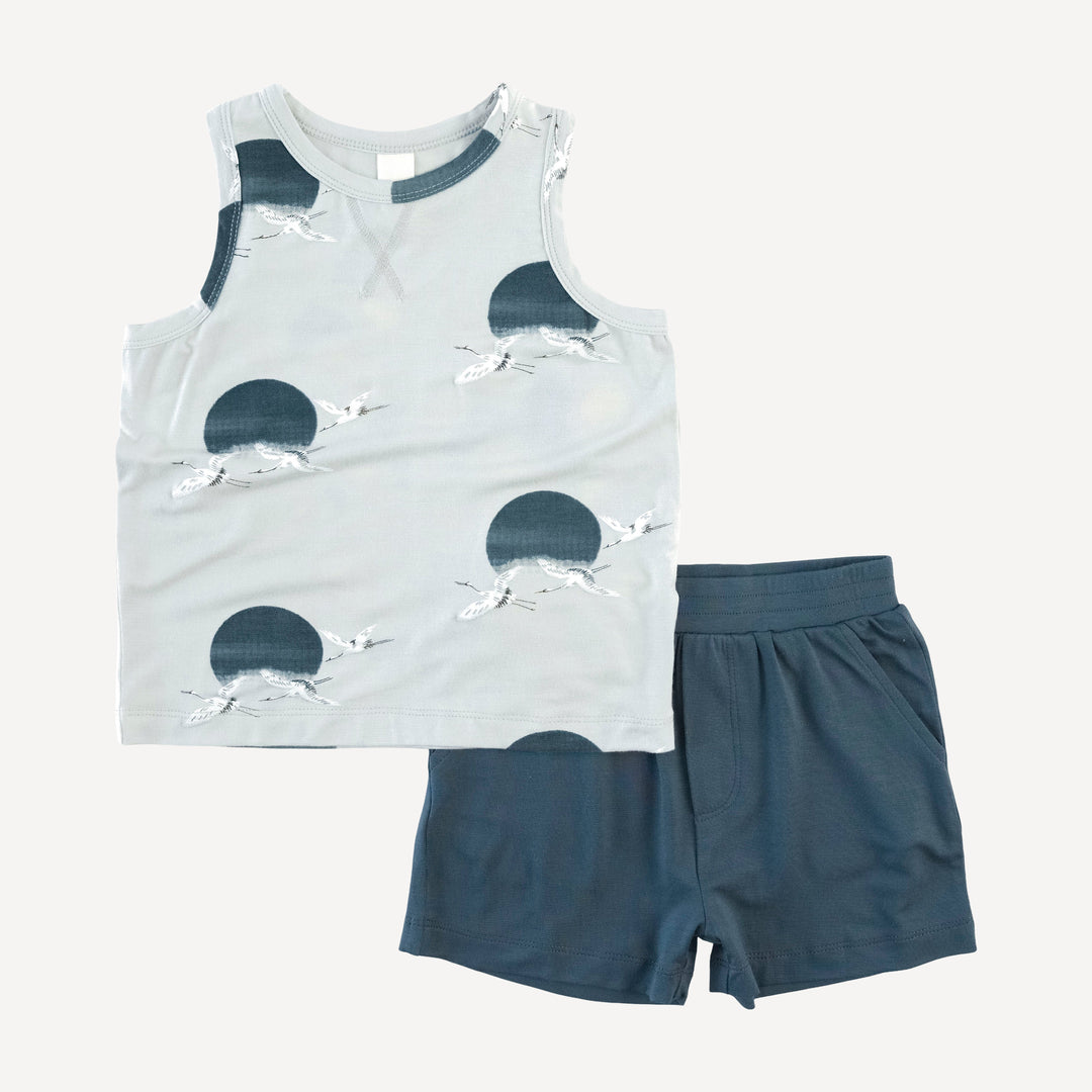 topstitch tank + relaxed short set | blue crane | modal