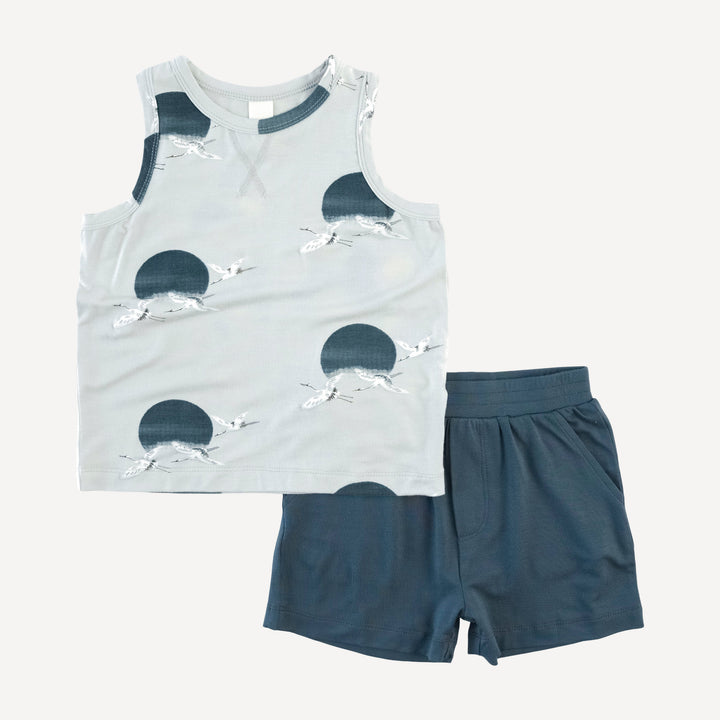 topstitch tank + relaxed short set | blue crane | modal