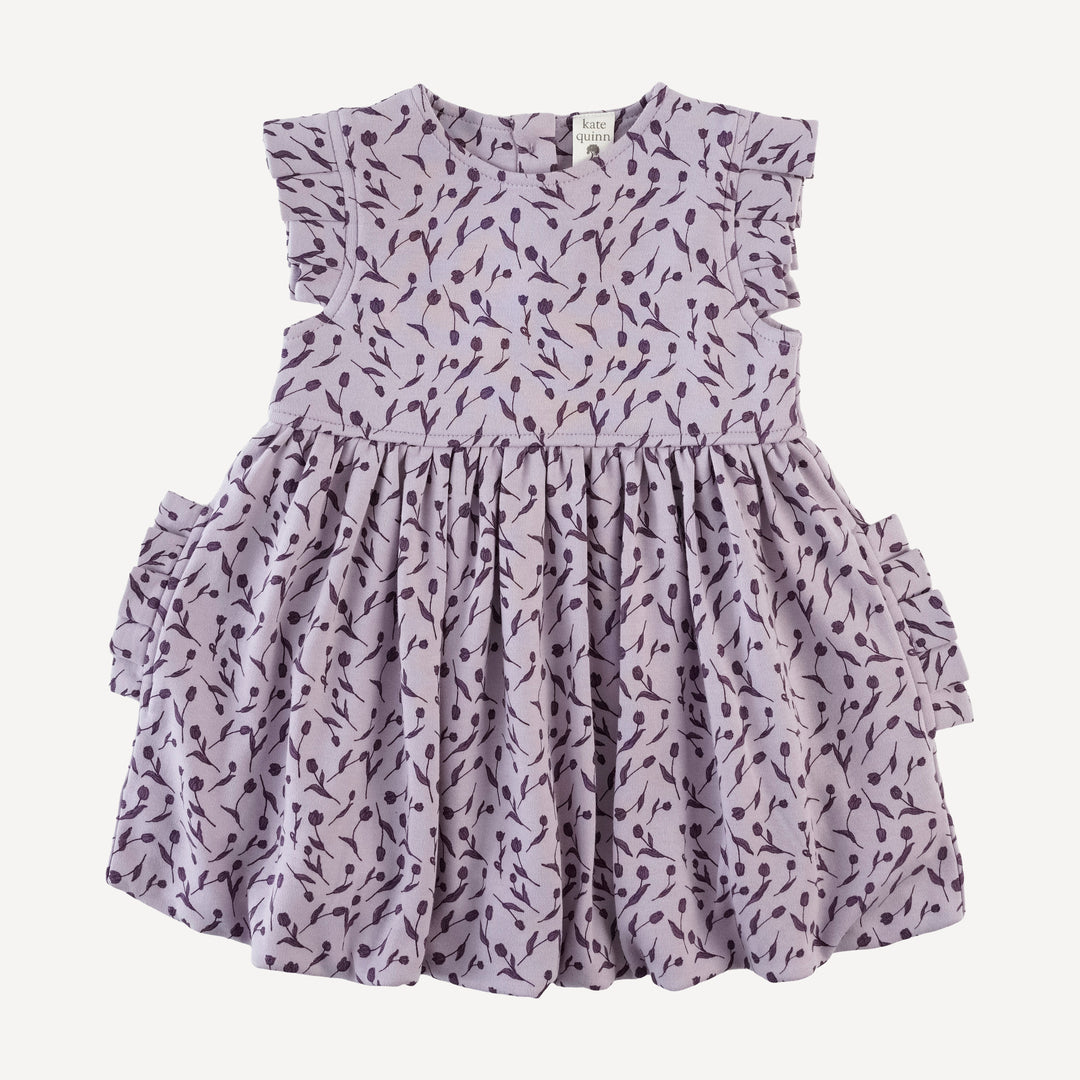 sleeveless pleated bubble dress | purple tulip | organic cotton interlock