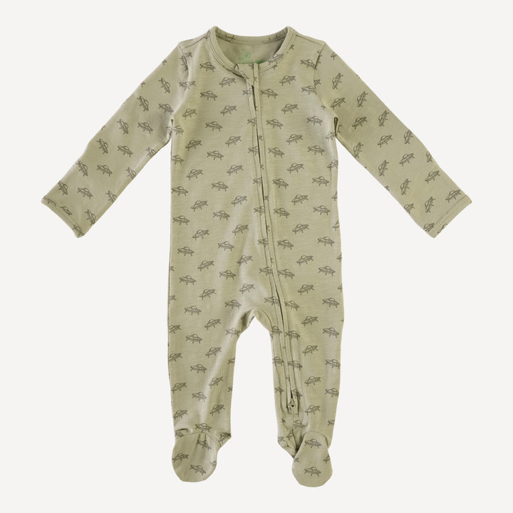 long sleeve zipper footie | dusty sage ufo | organic cotton slub