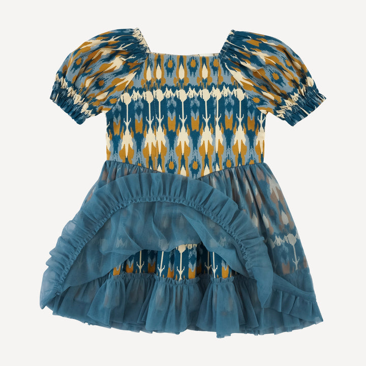tea dress | blue ikat | organic cotton sateen woven