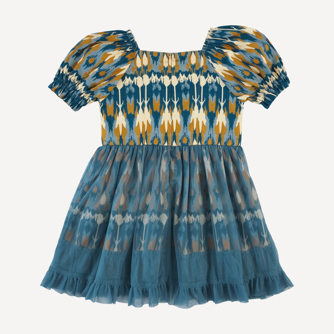 tea dress | blue ikat | organic cotton sateen woven